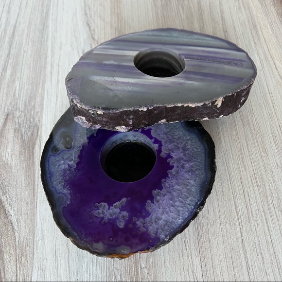 Purple Agate Geode Crystal Tea Light Candle Holders! Set of 2 - Brazil Agate - Picture 4 of 7
